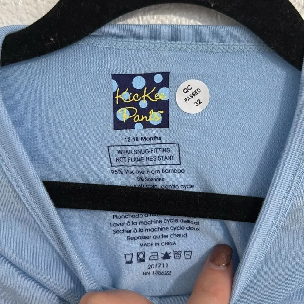 NWT-Kickee Pants-light blue snap footie overall-muffin ruffle -Size 12-18 months